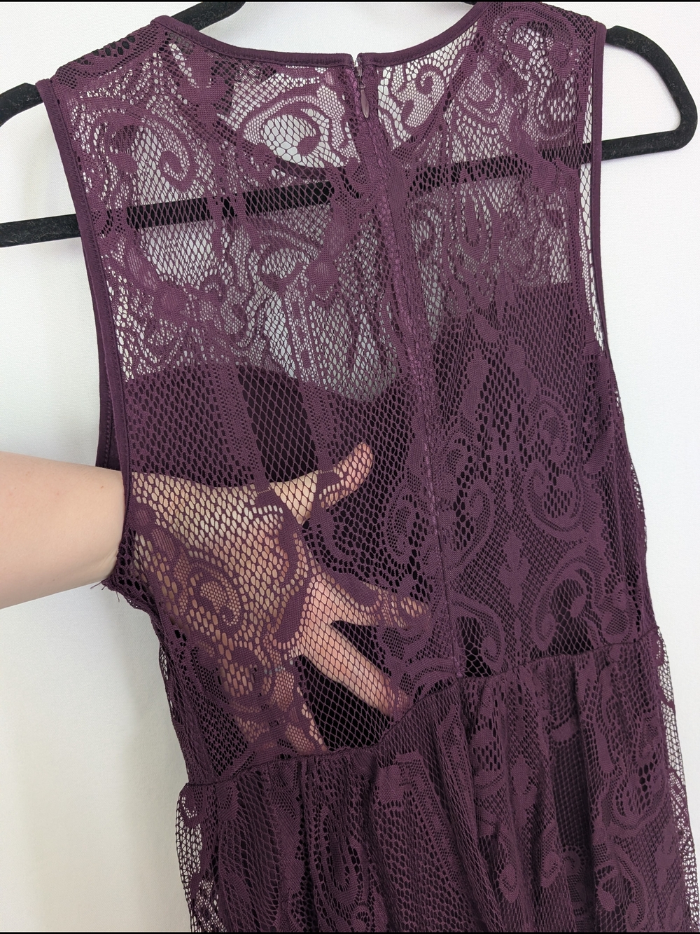 Express Plum Lace Overlay Sleeveless Fit and Flare Dress - Picture 4 of 5